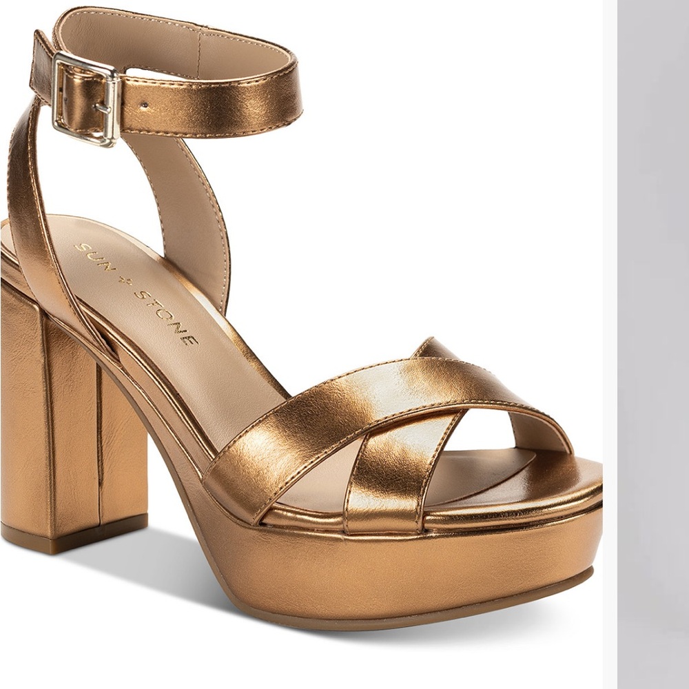 NIB! Sun & Stone Gold Lilla sandals in gold size 9.5 - Picture 5 of 11